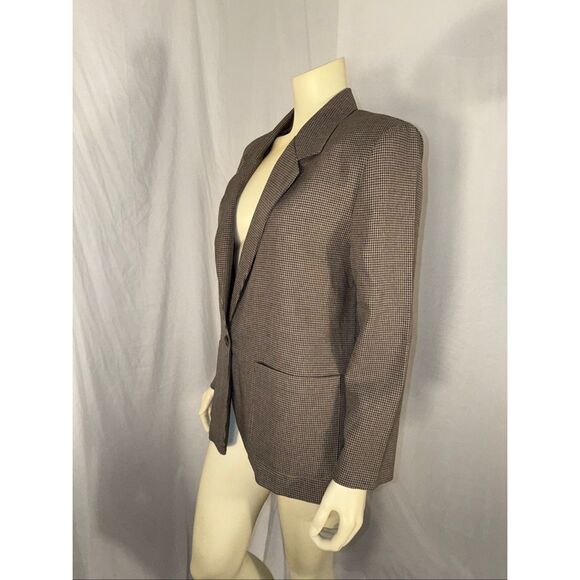 Vintage Alfred Dunner Houndstooth Blazer – Brown & Blue Check, Made in USA, Size - Picture 8 of 10